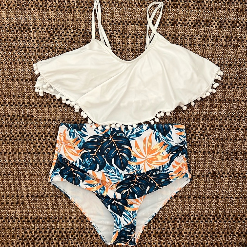 White and Multicolor Women's Swim Set